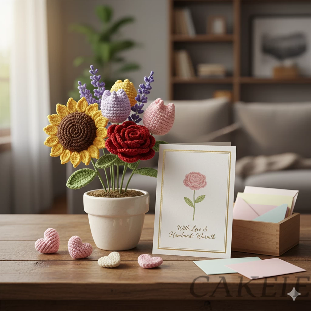 Crochet Flower + Greeting Card Set